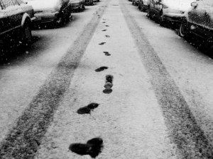 footprints in the snow